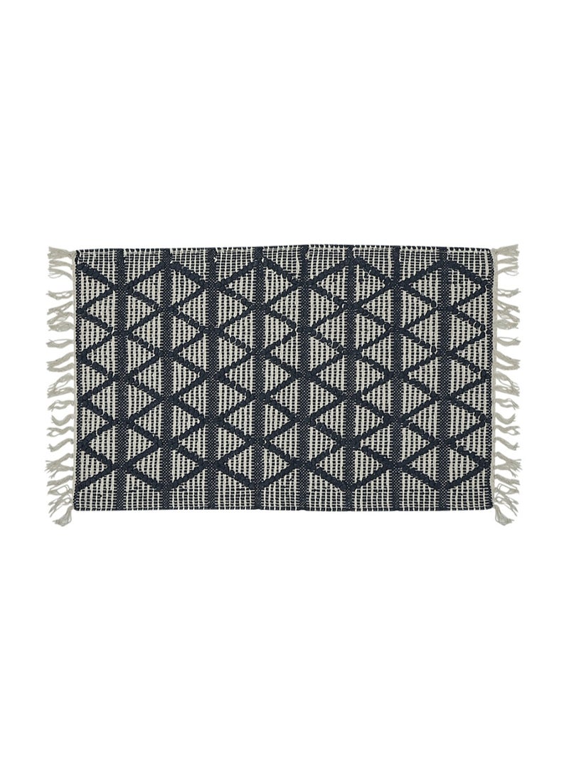 Ambrosia 50 x 80 cm Handloom Cotton Rug Navy Blue Geometric Pattern With Fringes For Entryway Bedside Bohemian Decor Rustic Floor Mat Accent And Throw Blanket - Image 5